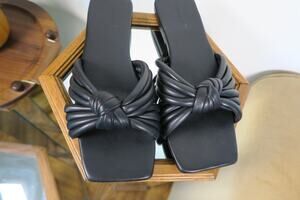 Open Edit Black Knotted Strap Slide Sandals